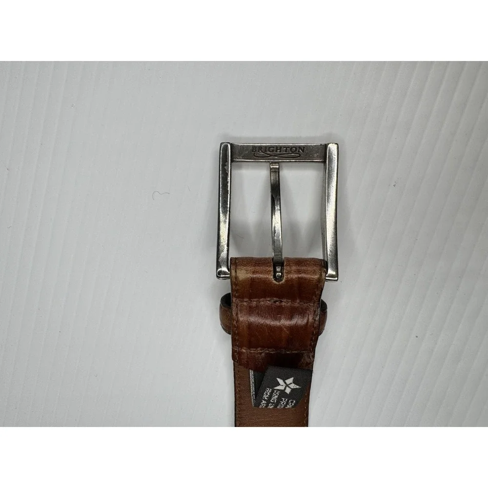 Brighton Men's Brown Full Grain Leather Belt Handcrafted USA Silver Buckle